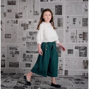 MOQUE Boutique Claire Deep Green Wide-Leg Sailor Children Pants Size 12